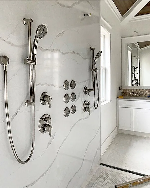 Custom marble bathroom vanity with double sink