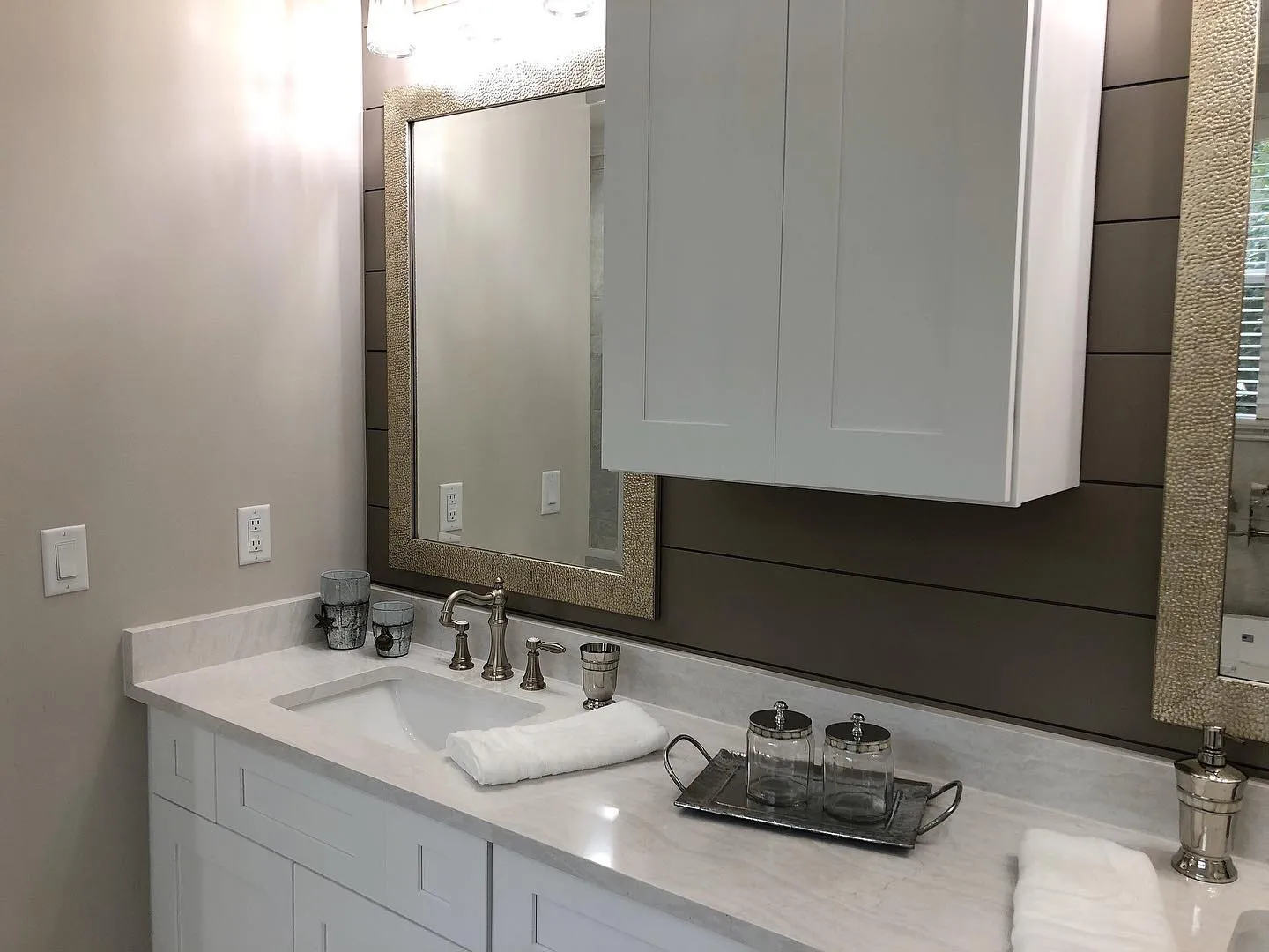 Coastal bathroom remodel with granite vanity
