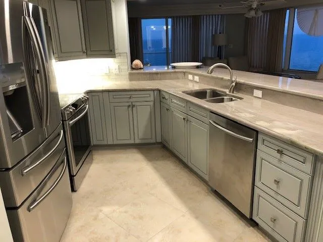 Black granite countertop with matching backsplash