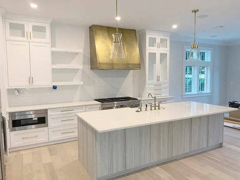 Bookmatched marble countertop installation